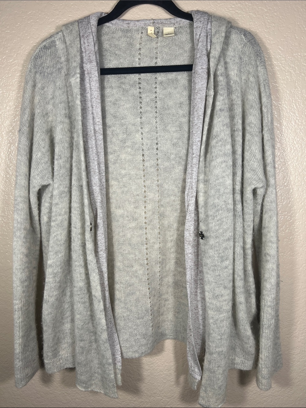 Anthropologie Moth Light Gray Open-Front Hooded Cardigan